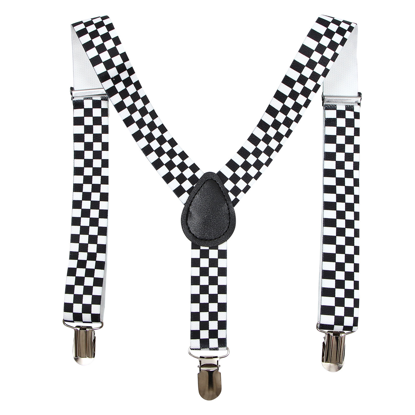 Suspender Clip Formal - Black White Checkered Clip-on Suspender Y-Back