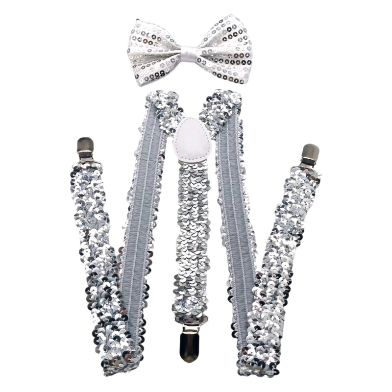 Suspender Clip Formal - N5KF Shining Suspenders Bowtie Set Sequins