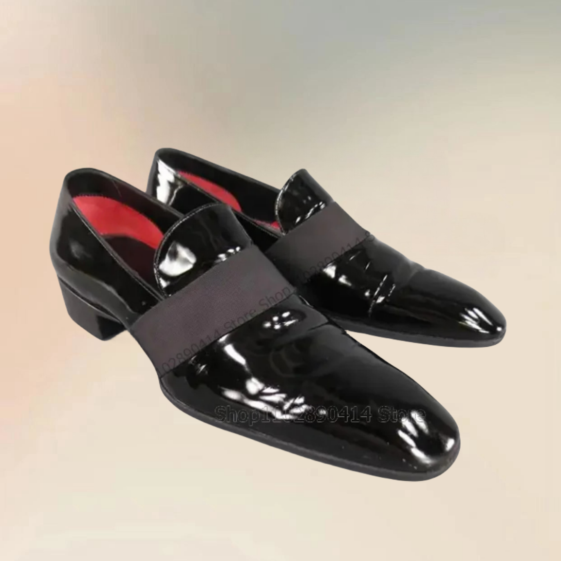 Men'S Luxury Formal Wear - Black Patent Leather Riband Decor Square