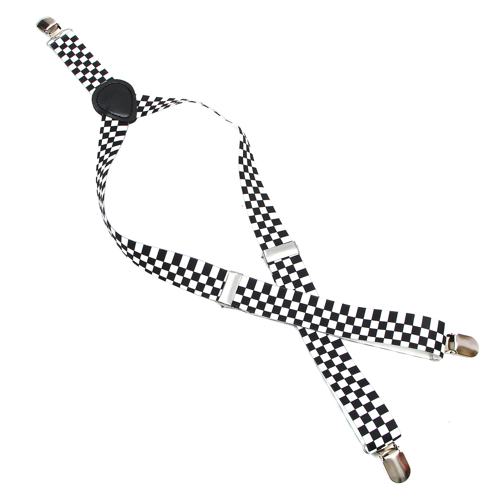 Suspender Clip Formal - Stylish Checkered Y-Back Suspender Black White