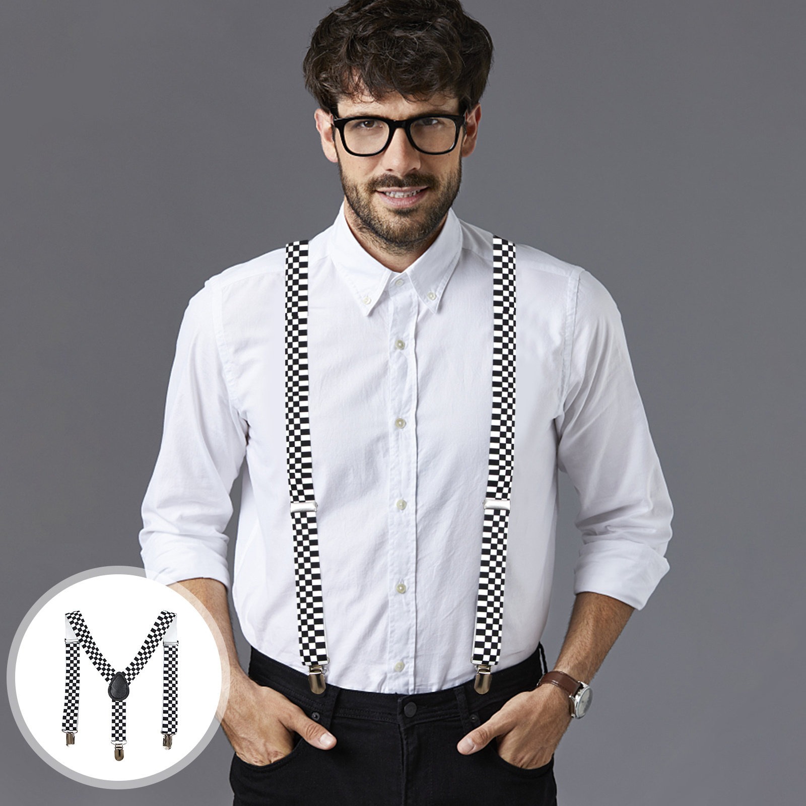 Black White Checkered Y-Back S - Suspender Clip Formal review and price