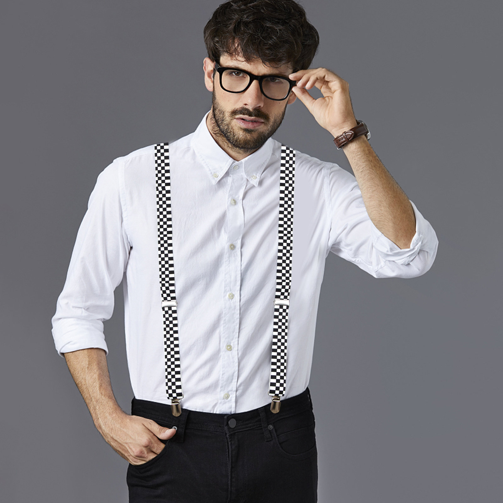Black White Checkered Clip-on  - Suspender Clip Formal review and price
