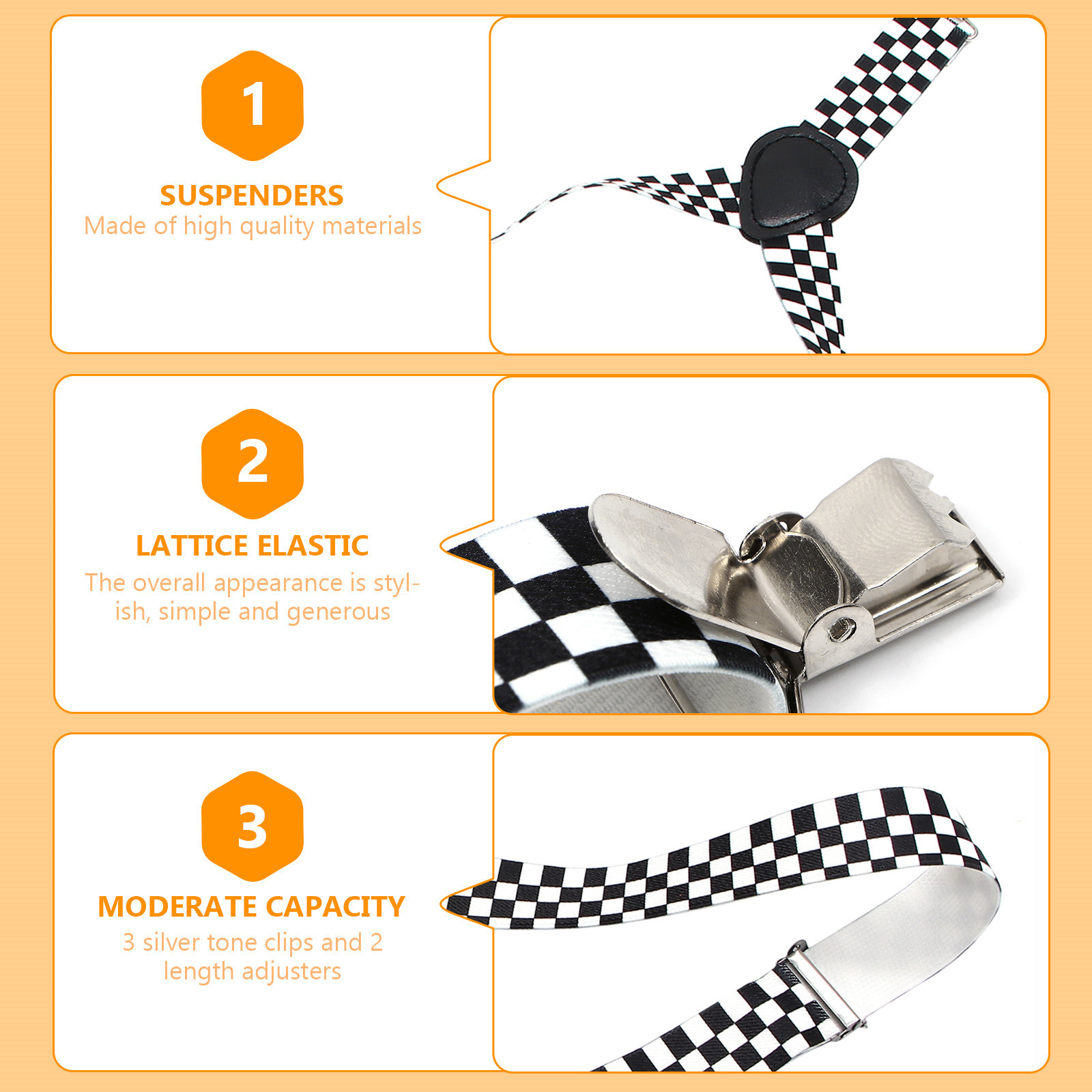 Black White Checkered Clip-on  - Suspender Clip Formal review and price